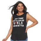 Juniors' Plus Size Girls Can Do Better Graphic Tank, Size: 1xl, Black