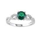 Lab-created Emerald And 1/10 Carat T.w. Diamond Engagement Ring In 10k White Gold, Women's, Size: 9, Green