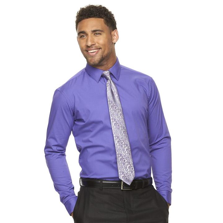 Men's Apt. 9&reg; Slim-fit Stretch Spread-collar Dress Shirt, Size: 18 36/37, Med Purple
