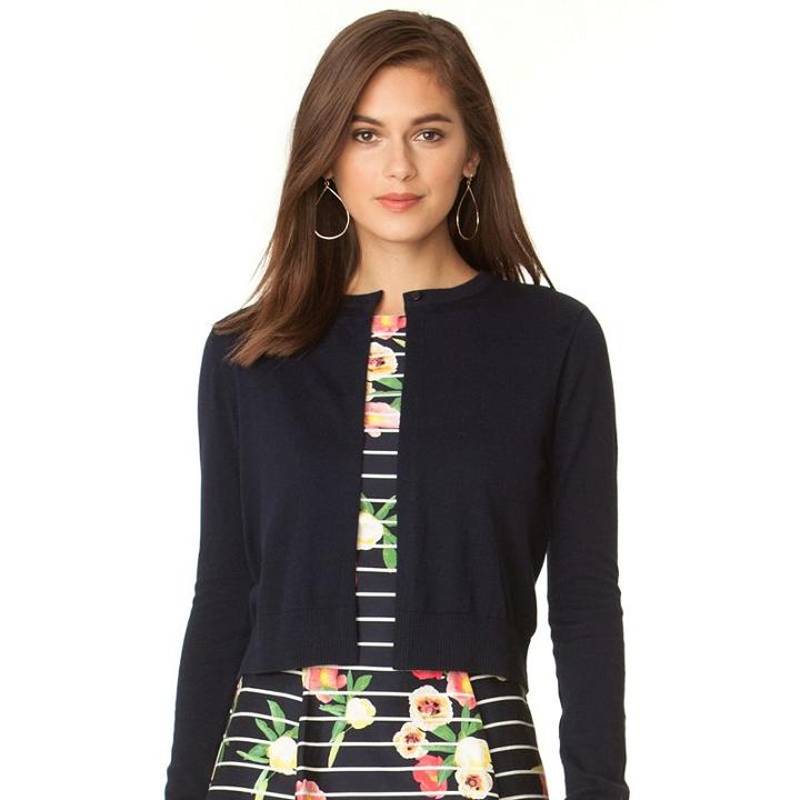 Women's Chaps Crop Cardigan, Size: Medium, Blue (navy)