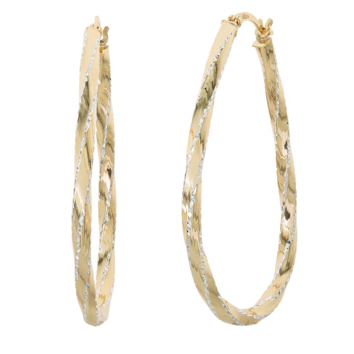 Silver Classics Two Tone Sterling Silver Textured Stripe Hoop Earrings, Women's, Multicolor