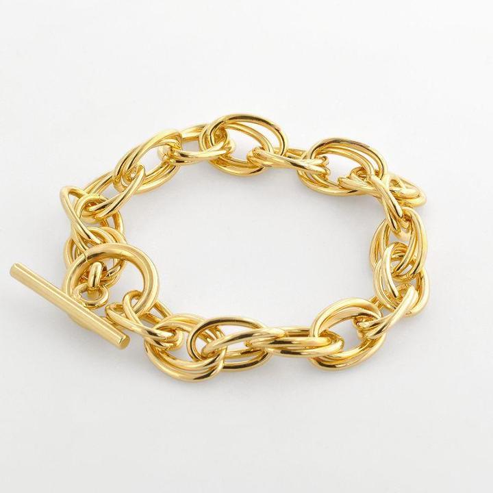 Elegante 18k Gold Over Brass Double Oval Link Bracelet - 7.5-in.