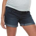Maternity A:glow Inset Elastic Panel Cuffed Jean Shorts, Women's, Size: 18-mat, Dark Blue