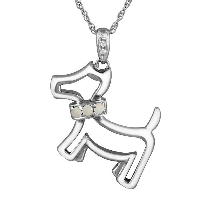 Sterling Silver Opal And Diamond Accent Dog Pendant, Women's, Size: 18, White