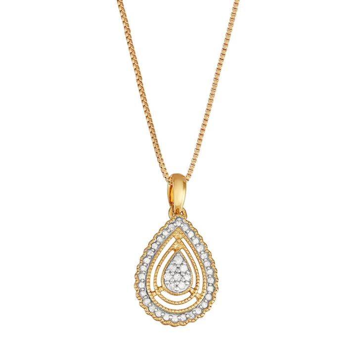 Gold Tone Sterling Silver 1/6 Carat T.w. Diamond Teardrop Pendant, Women's, Size: 18, White