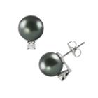 18k White Gold 1/5-ct. T.w. Diamond And Tahitian Cultured Pearl Stud Earrings, Women's, Black