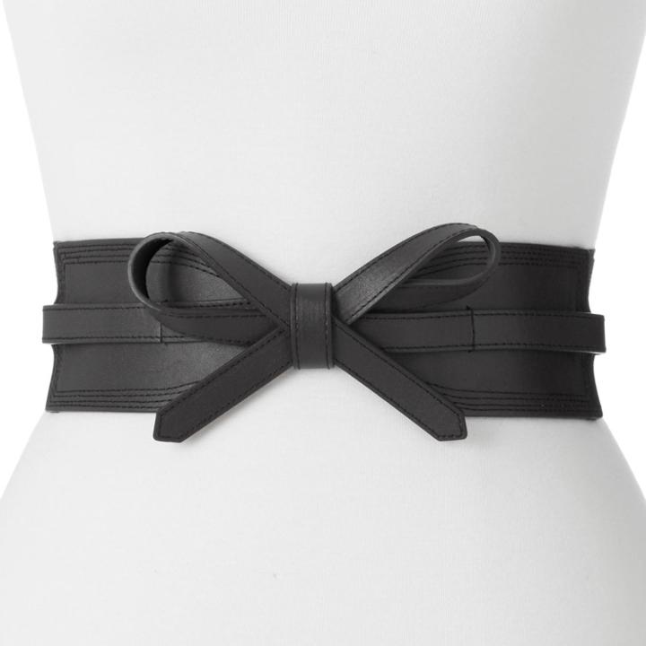 Women's Apt. 9&reg; Faux Leather Bow Stretch Belt, Size: 1x-2x, Black