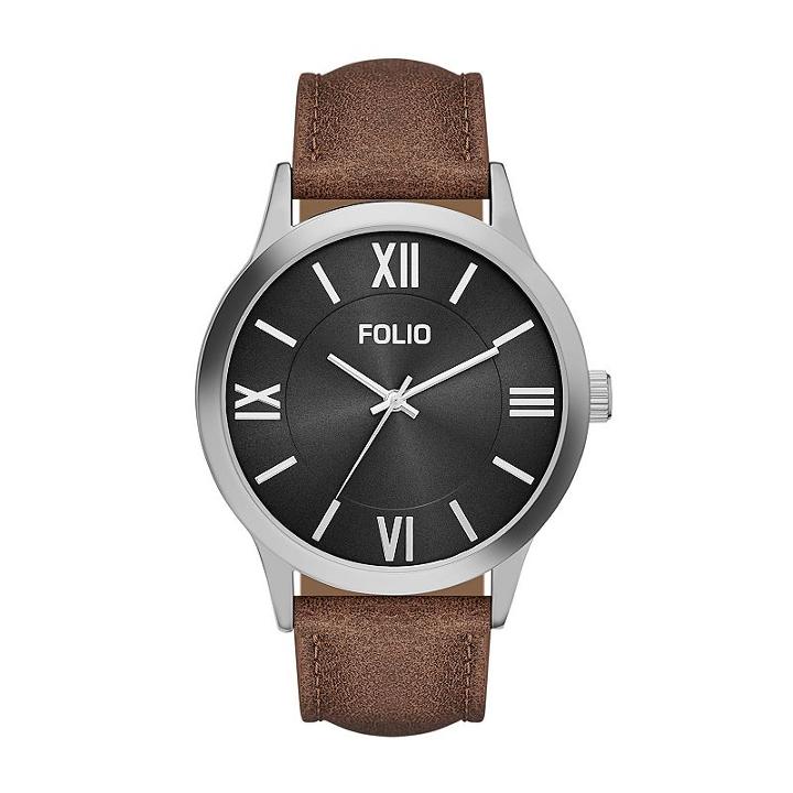 Folio Men's Leather Watch, Size: Large, Brown