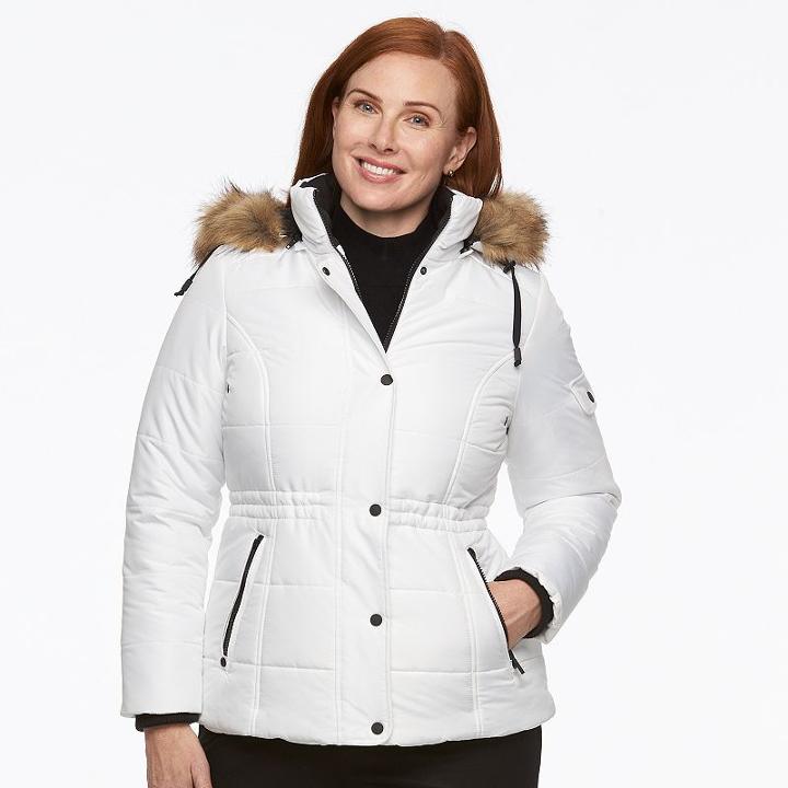 Plus Size D.e.t.a.i.l.s Full-zip Hooded Puffer Jacket, Women's, Size: 1xl, White