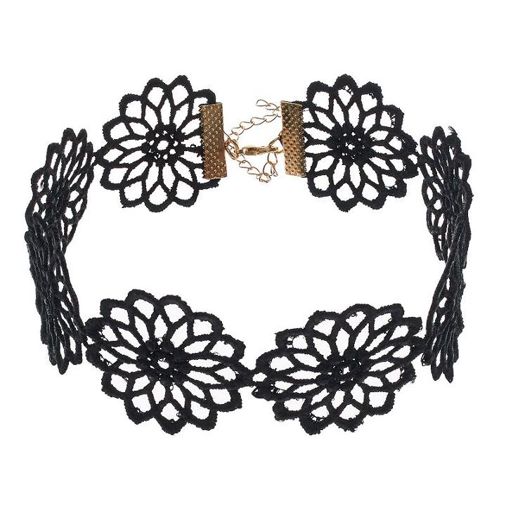 Mudd&reg; Black Macrame Flower Choker Necklace, Women's