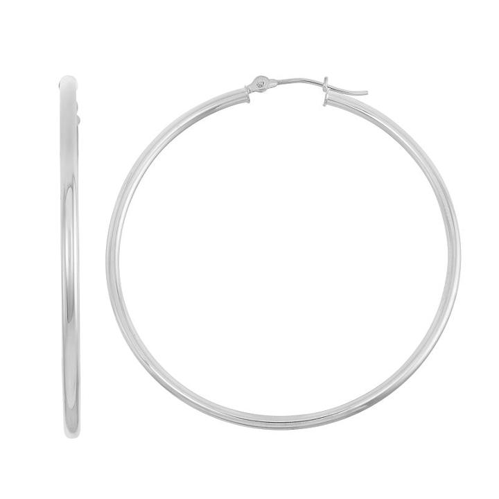 14k Gold Tube Hoop Earrings - 55 Mm, Women's, White