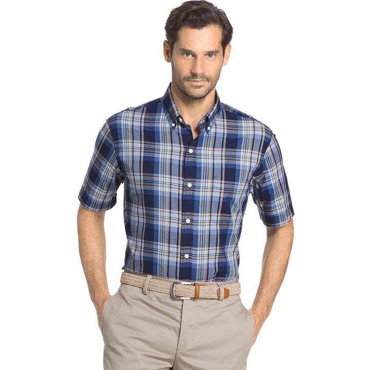 Men's Arrow Marina Beach Classic-fit Plaid Button-down Shirt, Size: Medium, Blue (navy)