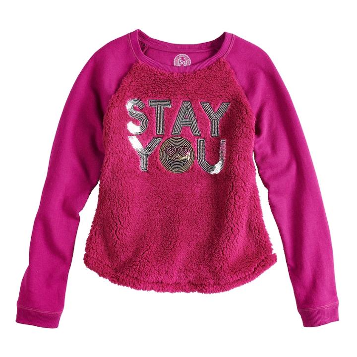 Girls 7-16 & Plus Size So&reg; Sherpa Pullover Sweatshirt, Size: 7-8, Dark Pink