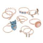 Mudd&reg; Rose Gold Tone Owl, Bow & Feather Ring Set, Women's, Multicolor
