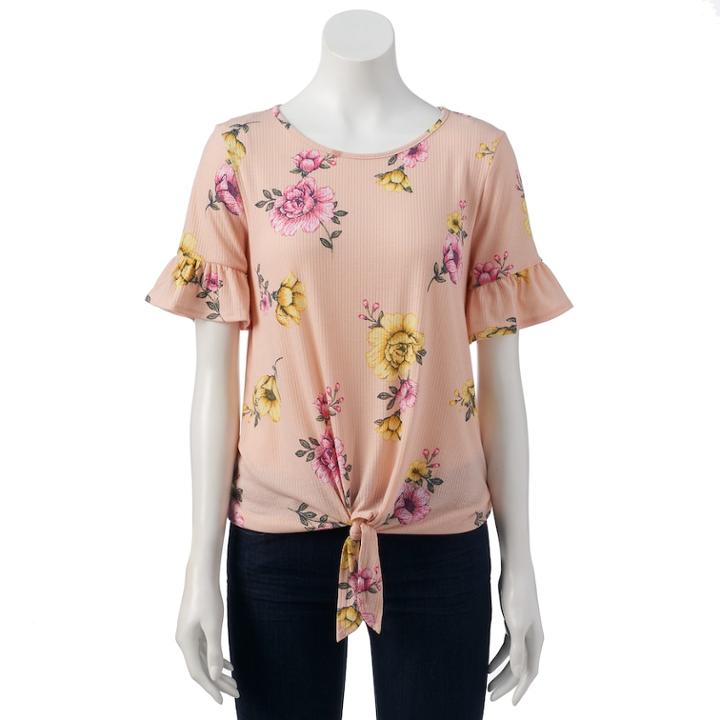 Women's Lc Lauren Conrad Ruffle Sleeve Tie-front Tee, Size: Xs, Lt Orange
