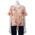 Women's Lc Lauren Conrad Ruffle Sleeve Tie-front Tee, Size: Xs, Lt Orange