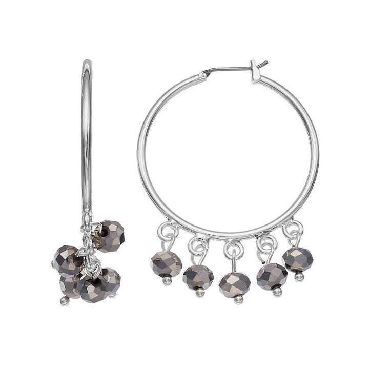 Gray Shaky Bead Nickel Free Hoop Earrings, Women's, Silver
