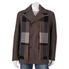 Big & Tall Towne Wool-blend Double-breasted Peacoat With Plaid Scarf, Men's, Size: Xl Tall, Med Brown