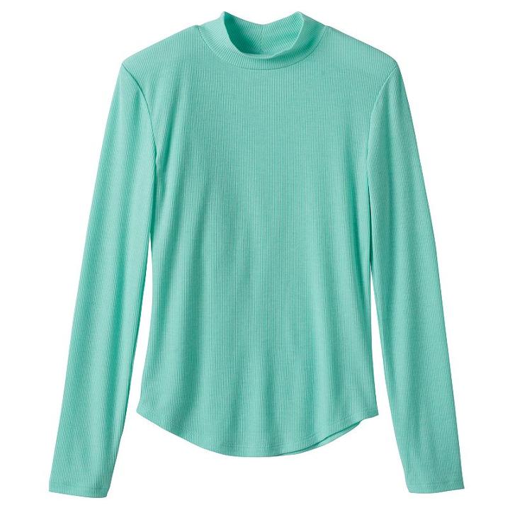 Girls 7-16 So&reg; Ribbed Mockneck Tee, Girl's, Size: 16, Turquoise/blue (turq/aqua)