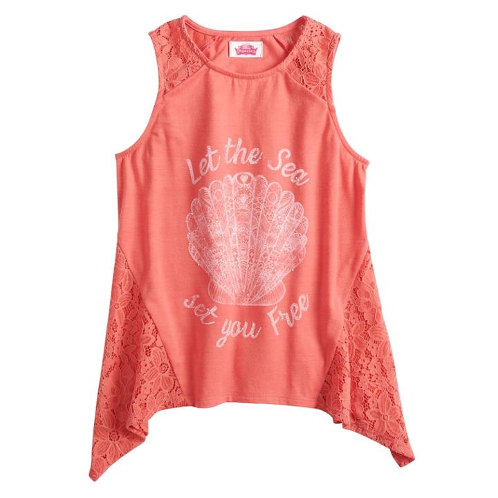 Disney Princess Girls 7-16 Lace Let The Sea Set You Free Graphic Tank Top, Size: Xs, Orange
