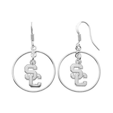 Dayna U Usc Trojans Sterling Silver Logo Charm Hoop Drop Earrings, Women's, Grey