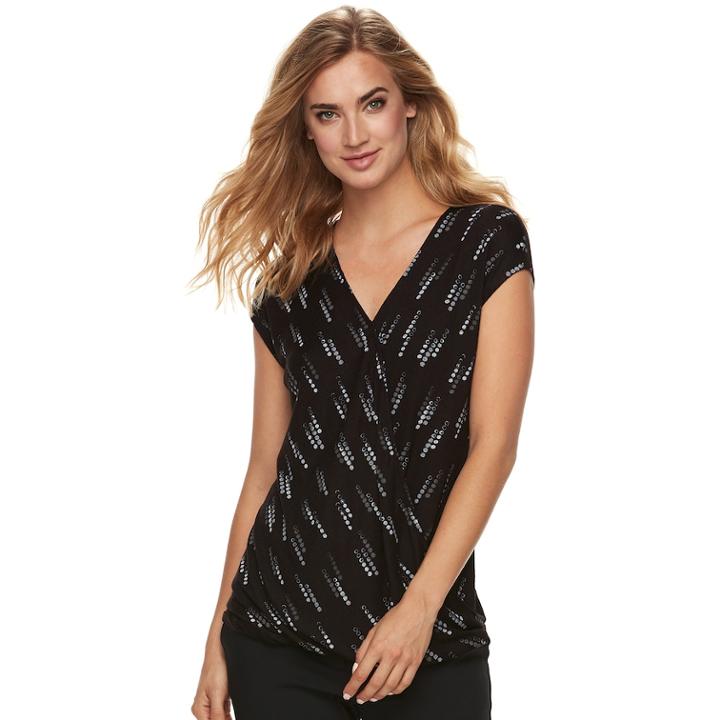 Women's Apt. 9&reg; Faux-wrap Tee, Size: Xs, Black
