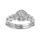 10k White Gold 1/2 Carat T.w. Diamond Halo Engagement Ring Set, Women's, Size: 7