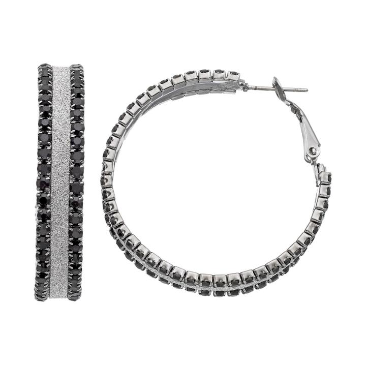 Glittery Cup Chain Hoop Earrings, Women's, Charcoal