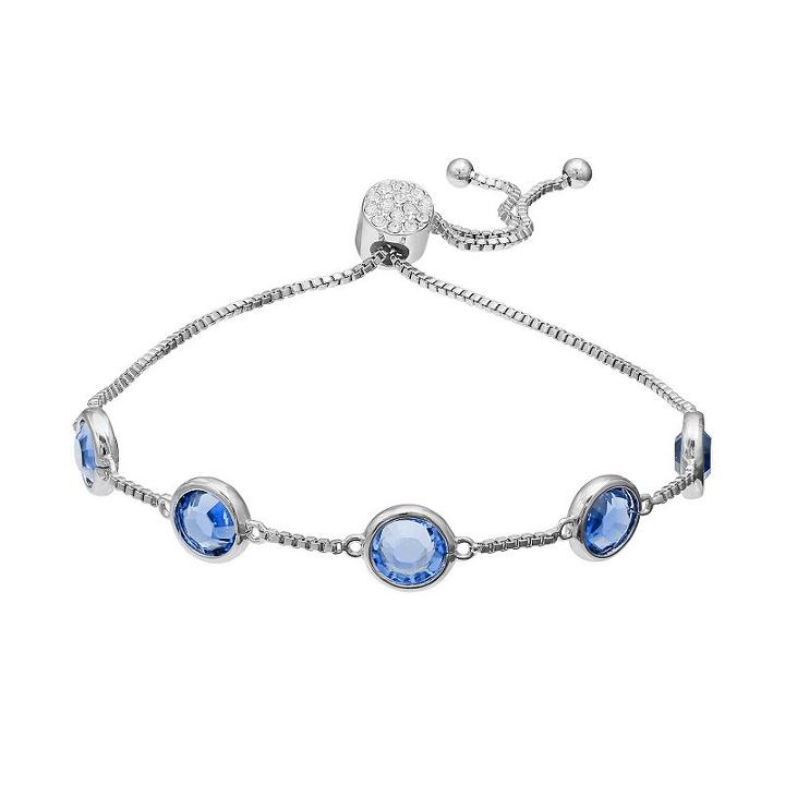 Brilliance Silver Plated Station Bracelet With Swarovski Crystals, Women's, Blue