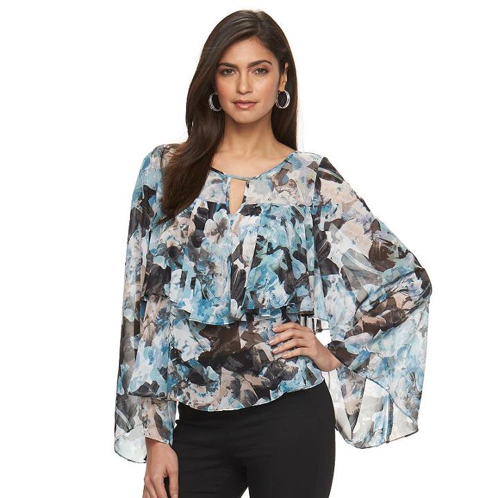 Women's Jennifer Lopez Ruffle Chiffon Top, Size: Medium, Black