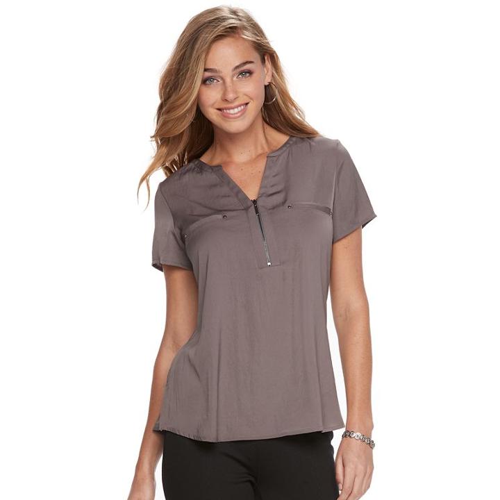 Women's Apt. 9&reg; Zipper-neck Crepe Top, Size: Medium, Grey
