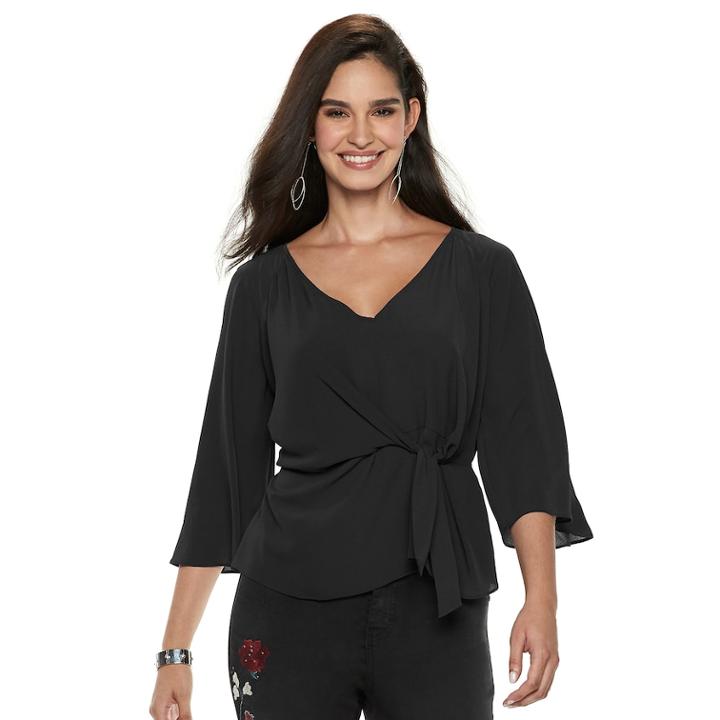 Women's Jennifer Lopez Knot-front Crepe Top, Size: Small, Black