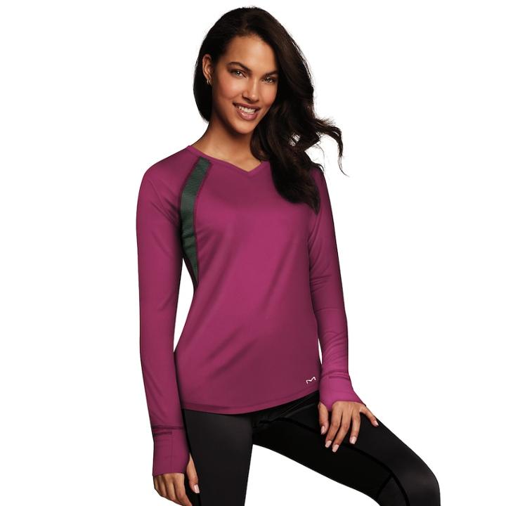 Women's Maidenform Sport Base Layer Thumb Hole Top, Size: Regular, Dark Grey