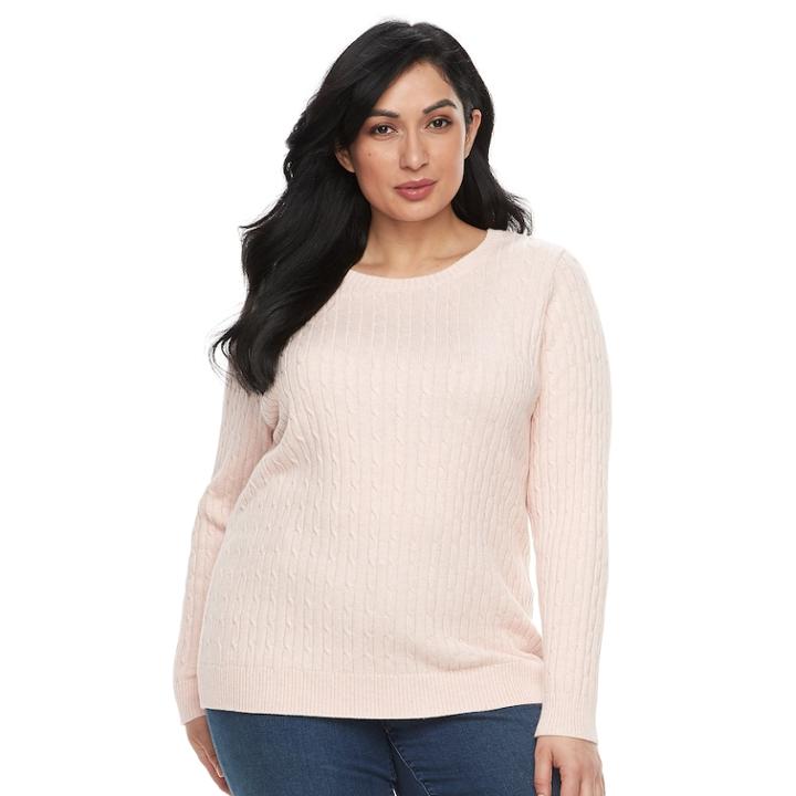 Plus Size Croft & Barrow&reg; Essential Cable-knit Sweater, Women's, Size: 3xl, Med Pink