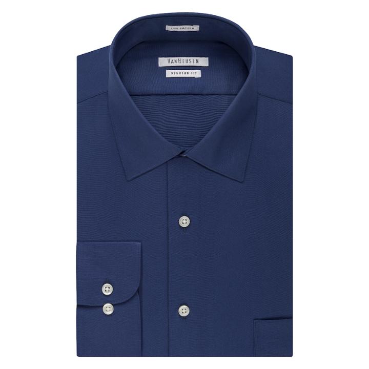 Men's Van Heusen Regular-fit Lux Sateen Dress Shirt, Size: 17.5 36/37, Blue Other
