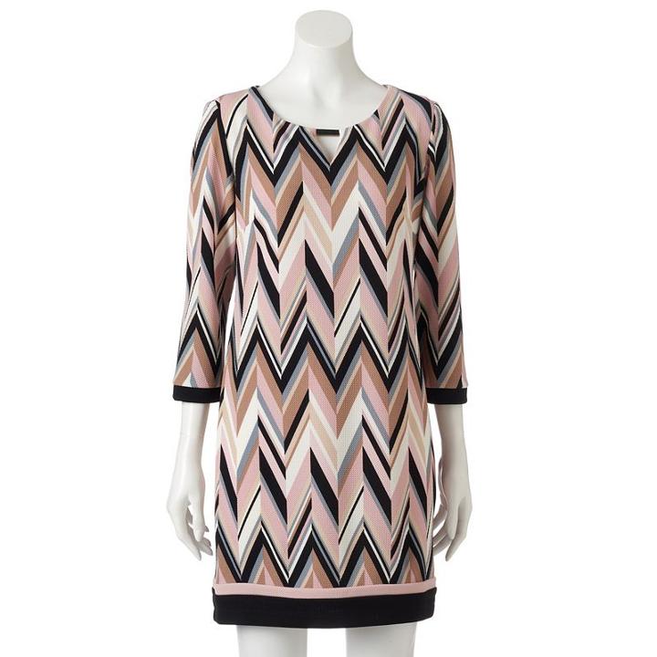 Women's Studio One Textured Chevron Shift Dress, Size: 12, Med Beige