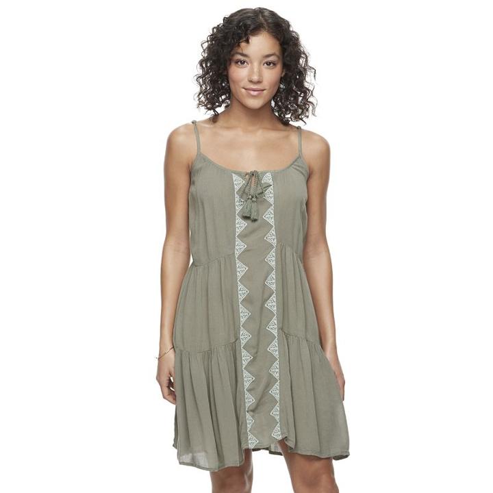 Juniors' Mudd&reg; Tie-front Tiered Dress, Girl's, Size: Large, Med Green