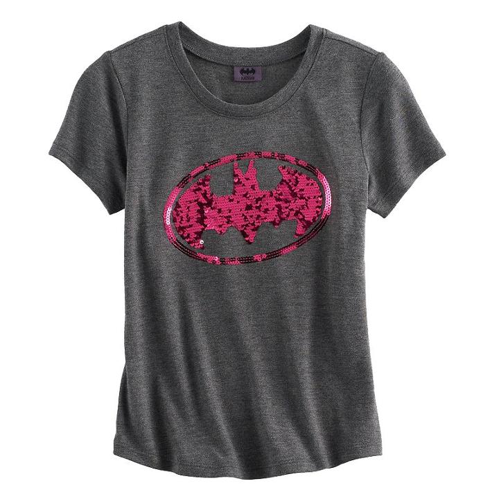 Girls 7-16 Dc Comics Batman Two-way Sequin Tee, Girl's, Size: Small, Grey (charcoal)
