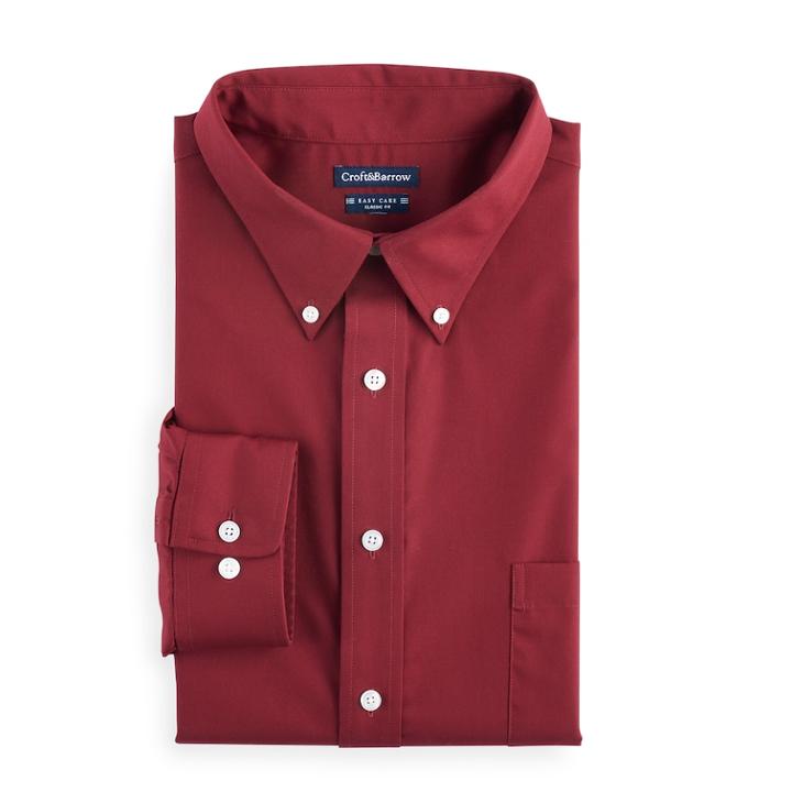 Men's Croft & Barrow&reg; Fitted Solid Easy Care Button-down Collar Dress Shirt, Size: 17 38/9t, Dark Red