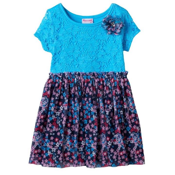 Girls 4-6x Nannette Lace Front Patterned Dress, Girl's, Size: 6x, Blue