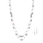 Purple Bead Double Strand Long Necklace & Drop Earring Set, Women's