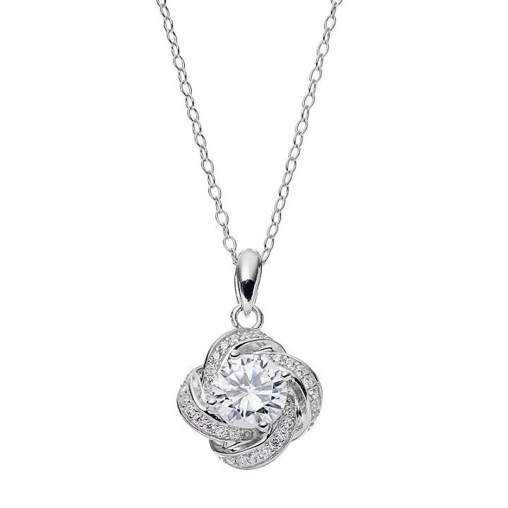Primrose Sterling Silver Cubic Zirconia Love Knot Pendant Necklace, Women's, Size: 18, White