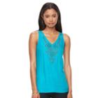 Women's Apt. 9&reg; Geometric Embroidered Tank, Size: Large, Turquoise/blue (turq/aqua)
