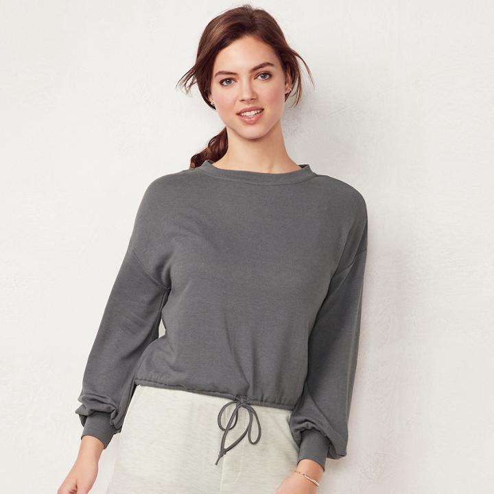 Women's Lc Lauren Conrad Drawstring Crop Sweatshirt, Size: Medium, Med Grey