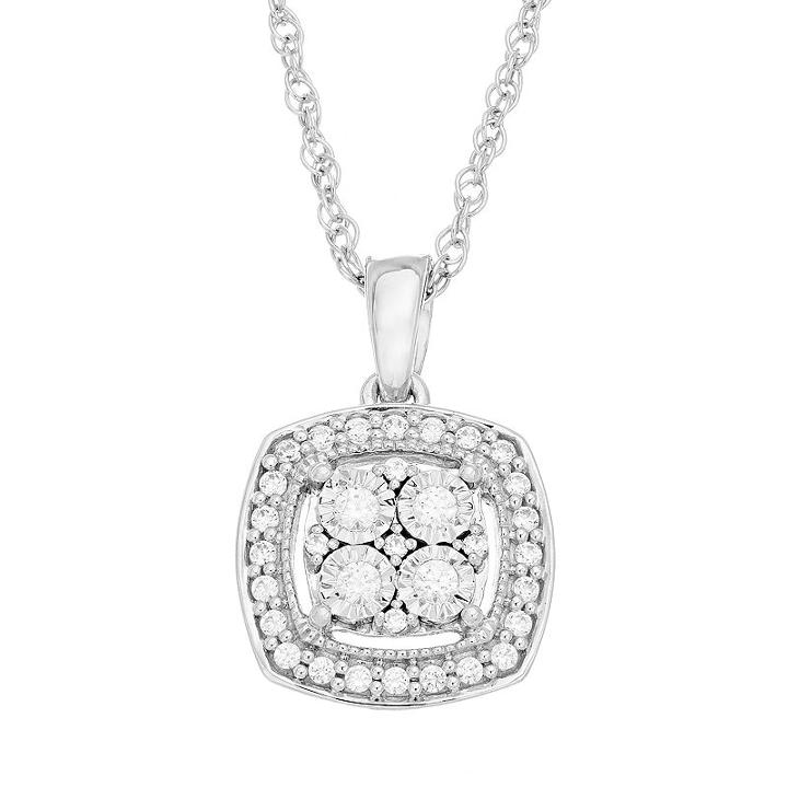 1/5 Carat T.w. Diamond Sterling Silver Cluster Halo Pendant Necklace, Women's, White