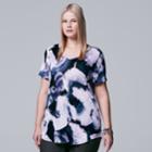 Plus Size Simply Vera Vera Wang Printed V-neck Tee, Women's, Size: 3xl, Purple