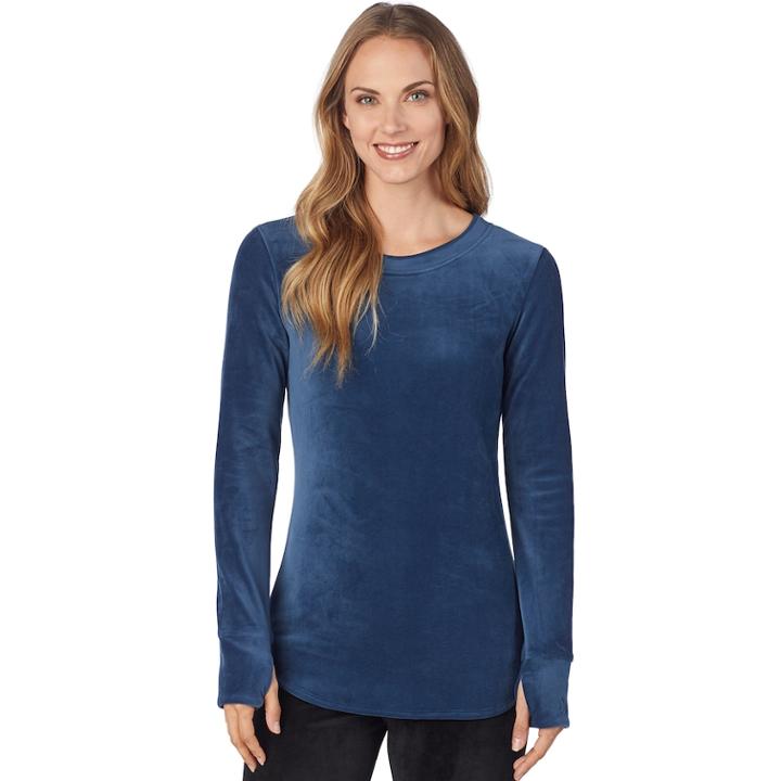 Women's Cuddl Duds Plush Velour Top, Size: Xs, Turquoise/blue (turq/aqua)