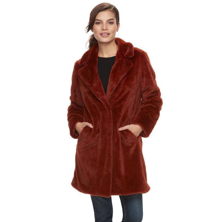 Women's Sebby Collection Faux-fur Coat, Size: Medium, Red/coppr (rust/coppr)