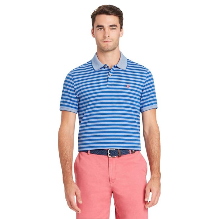 Men's Izod Sportflex Classic-fit Feeder-striped Stretch Performance Polo, Size: Medium, Med Blue