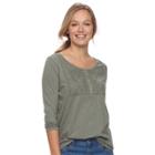 Women's Sonoma Goods For Life&trade; Embroidered Henley Tee, Size: Xxl, Med Green